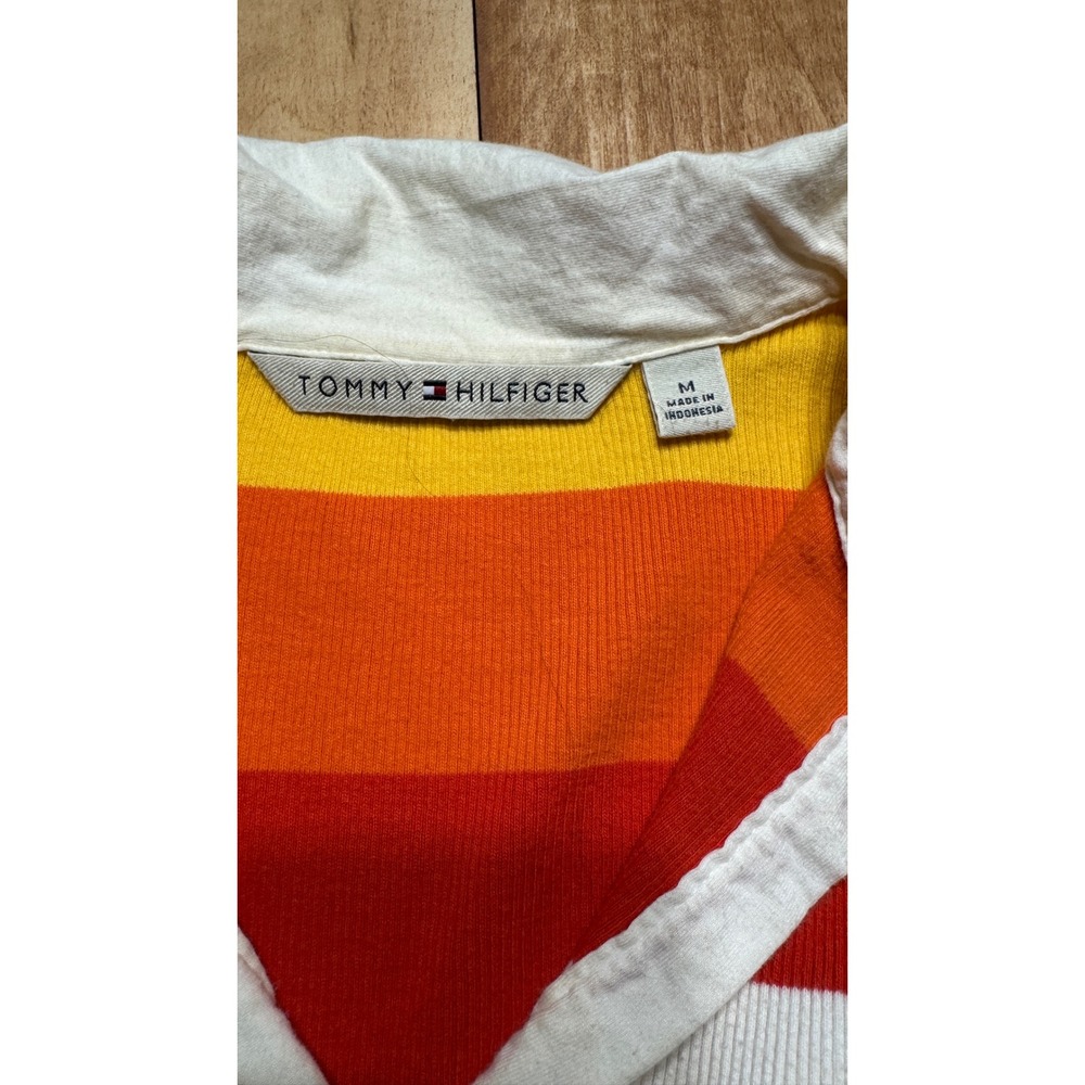 Tommy Hilfiger Womens Striped Rugby Polo Shirt Orange Yellow Red Long Sleeve M - Picture 3 of 5